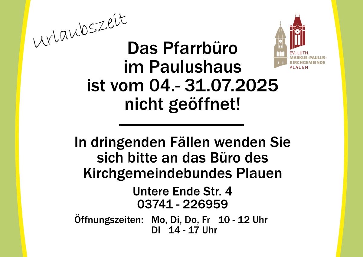Pfarramt geschlossen